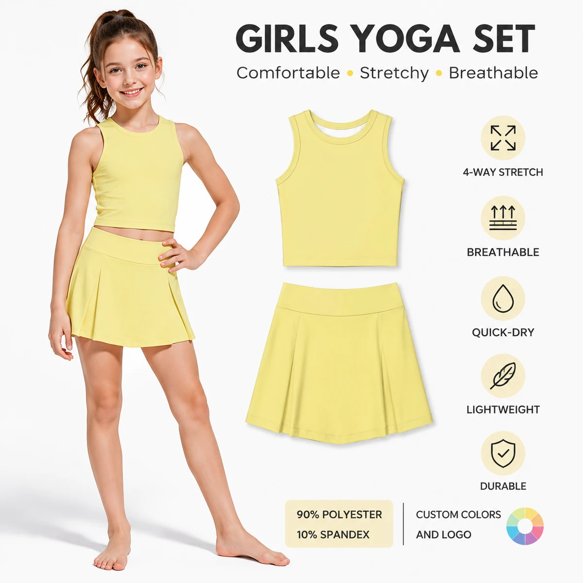 Zhengpai Custom Kids Yoga Apparel Set Polyester Spandex Stretchy Kids Clothing for Girls Yoga Tennis Dance Activities