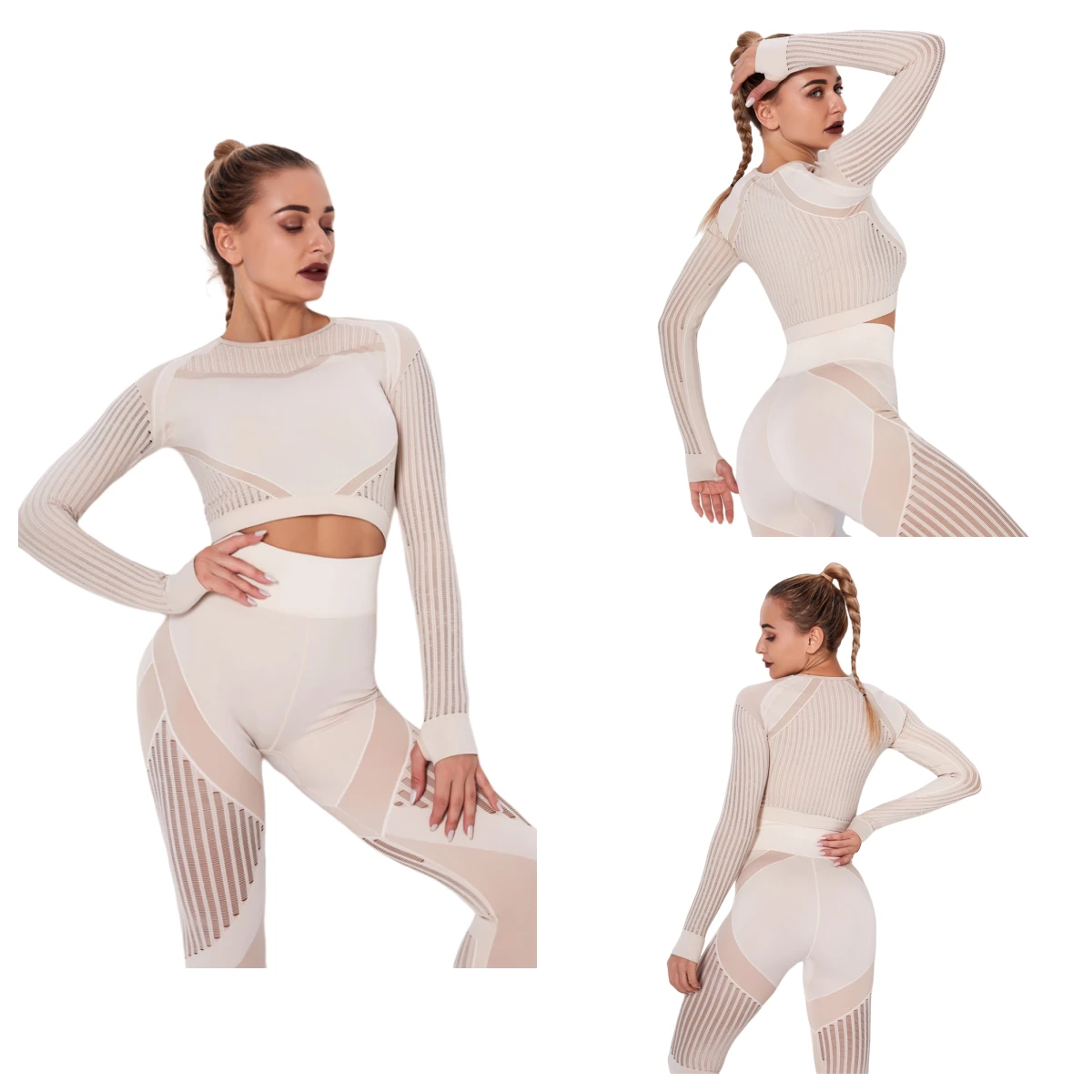Hot Selling Women Seamless Long Sleeve Crop Tops Quick Dry Breathable Mesh Fitness Yoga Shirt
