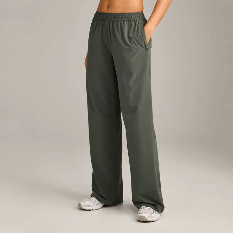 Custom Logo Spring Women Workout Pants Plain Blank Nylon Spandex Four-Way Stretch Lightweight Active Bottoms Loose Fit Straight