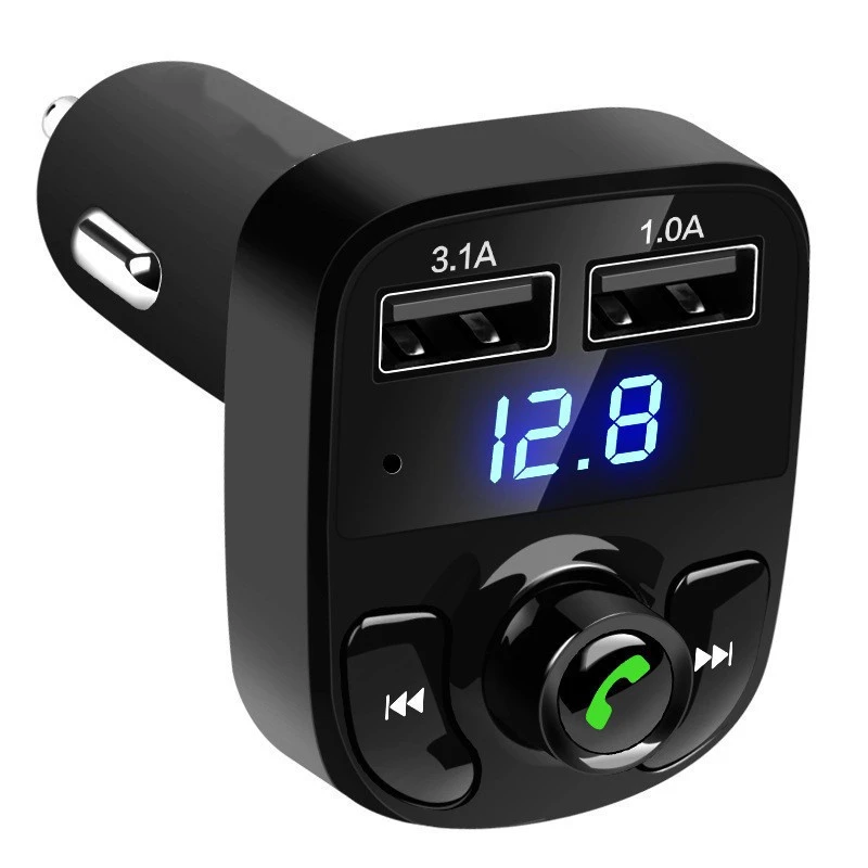 Dual USB Car Charger for 5.0 FM Transmitter Hands-Free Calls MP3 Player 5V/3A Output QC2.0 Fast Charging for Mobile Phone