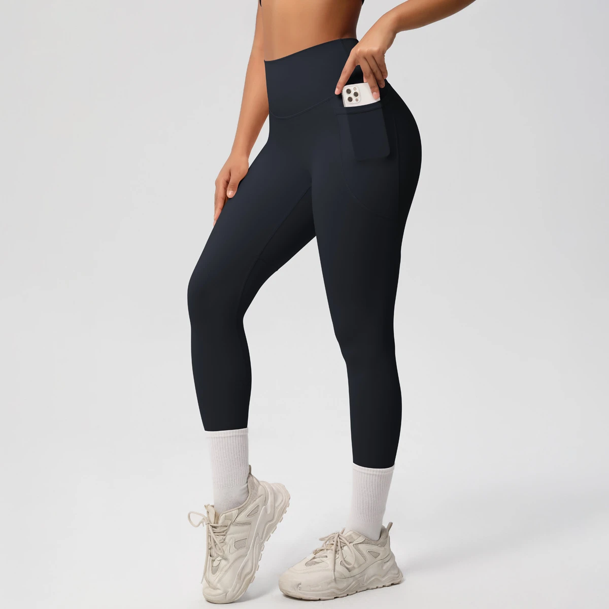 Double Sided Brushed Tight Fitting Mid High Elasticity Breathable Knitted Anti-Bacterial Quick Dry Full Length Yoga Pants Sports