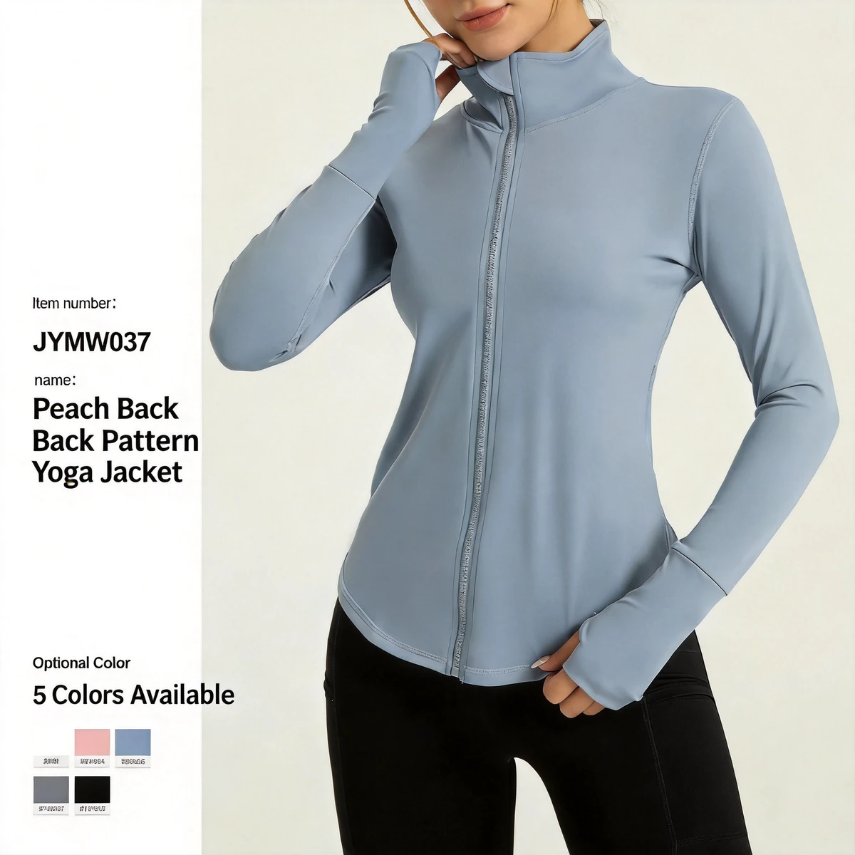 Custom Slim Fit Quick Dry Nylon Spandex Windproof Women Yoga Jacket Workout Top with Peach Back for Gym Running Cycling Fitness