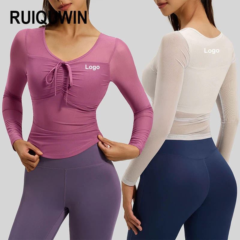 RUIQUWIN Wholesale New Sexy Mesh Fitness Yoga Top Slim Fit Long Sleeve Quick Dry Breathable Workout Shirt Women's Sportswear