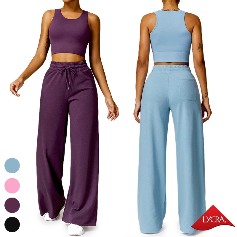 Casual Sports Sets High Support Shockproof Seamless Tank Top Sweatpants 2 Piece Suit Yoga Set Gym Fitness Sets For Women