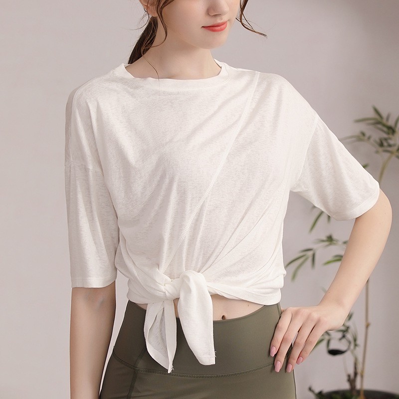 Stock Eco-Friendly Anti-Odor Mesh Spandex/Polyester Lightweight Breathable Quick Dry Solid Long Loose Running Tops Short Yoga