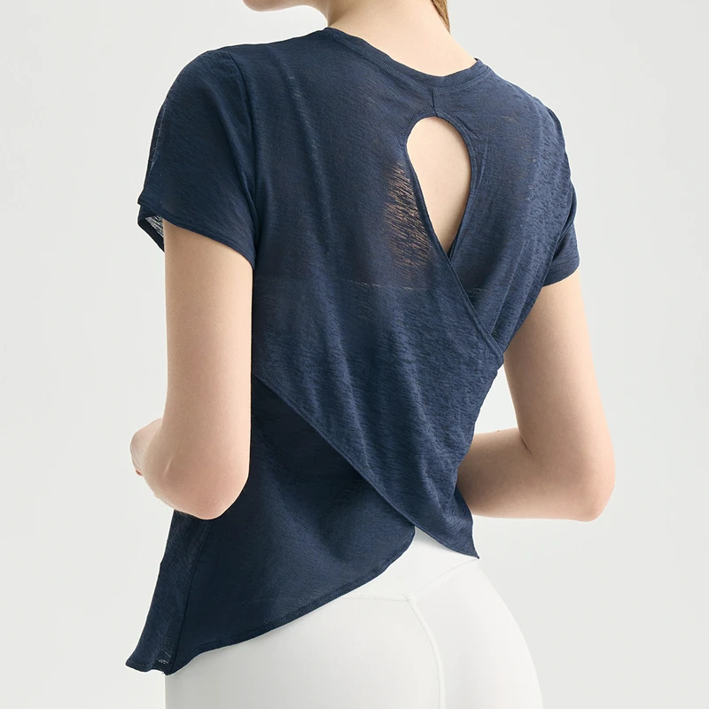 Women's Open Back Lightweight Blank Quick Dry Gym Workout Plain Yoga T-Shirts Fitness Sports Wear T Shirt for Running