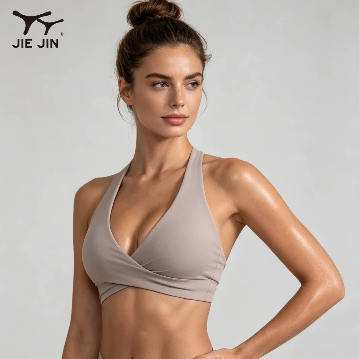 JIEJIN OEM Medium Impact Quick Dry Sexy Cross Back Acticewear Sport Pilates Bra for Women Push up