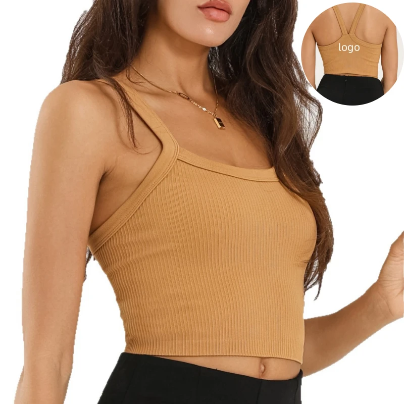 Aoyema Custom Direct Factory Sales Quick-Drying Breathable Nylon Sexy Vest Thin Straps Yoga Running Fitness Ribbed Sportswear