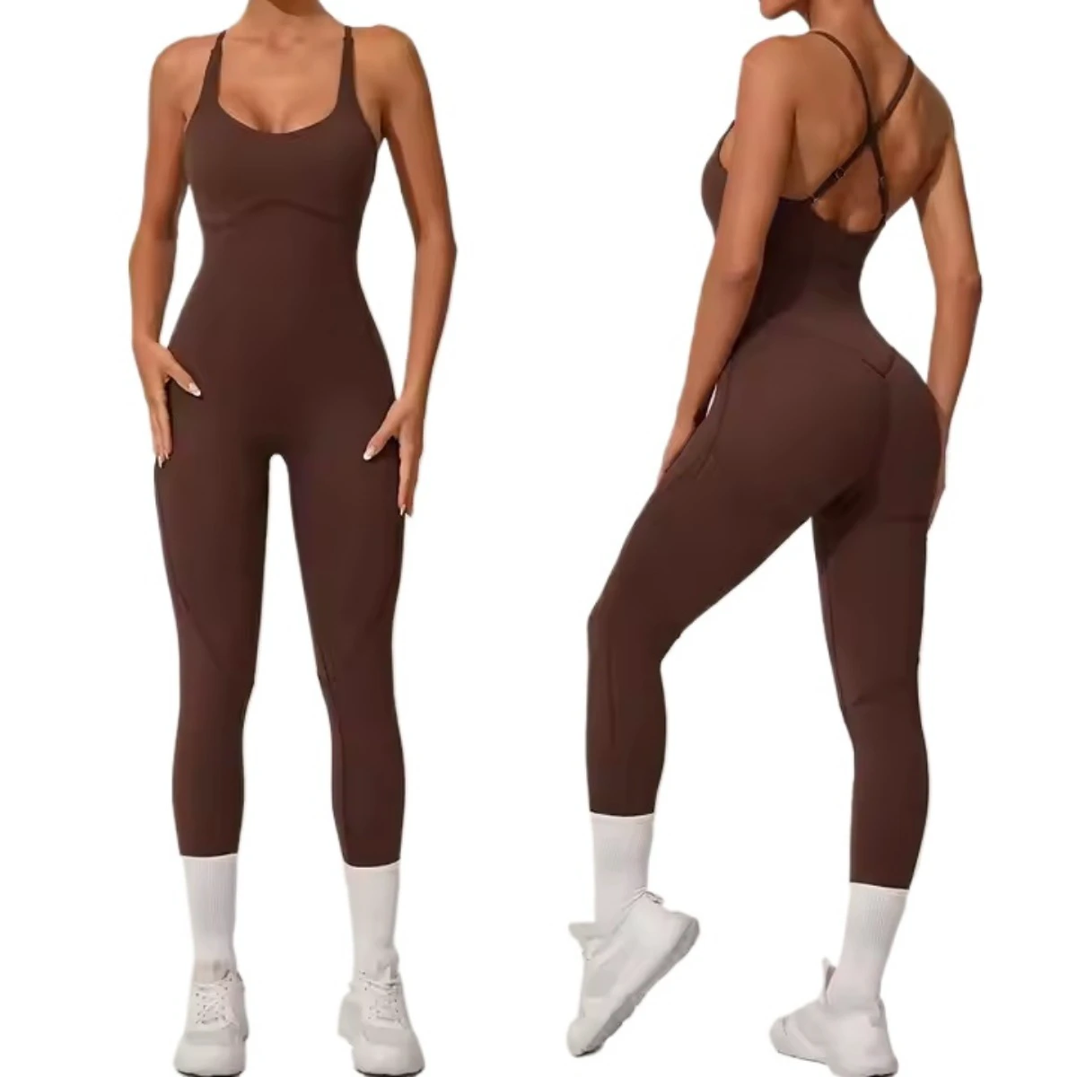 Cross Back Sleeveless Adjustable Straps Workout Bodysuit Gym Fitness Jumpsuits Women One Piece Yoga Jumpsuit