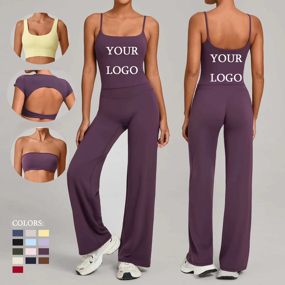 Removable Pad Wide Leg Yoga Sets Butter Soft 2 Piece Yoga Set Women Shockproof Workout Sets for Women