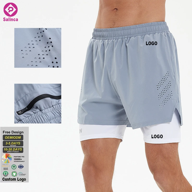 Custom Printed Logo Men Plus Size Summer Quick Drying Casual Shorts Outdoor Loose Elastic Hiking Sports Fitness 2 in 1 Shorts