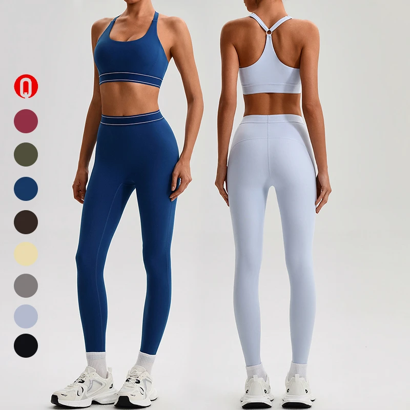 Custom Nylon 4-Way Stretch Womens Breathable Workout Fitness Sports Bra High Waist Gym Butt Lift Yoga Leggings 2 Piece Yoga Sets
