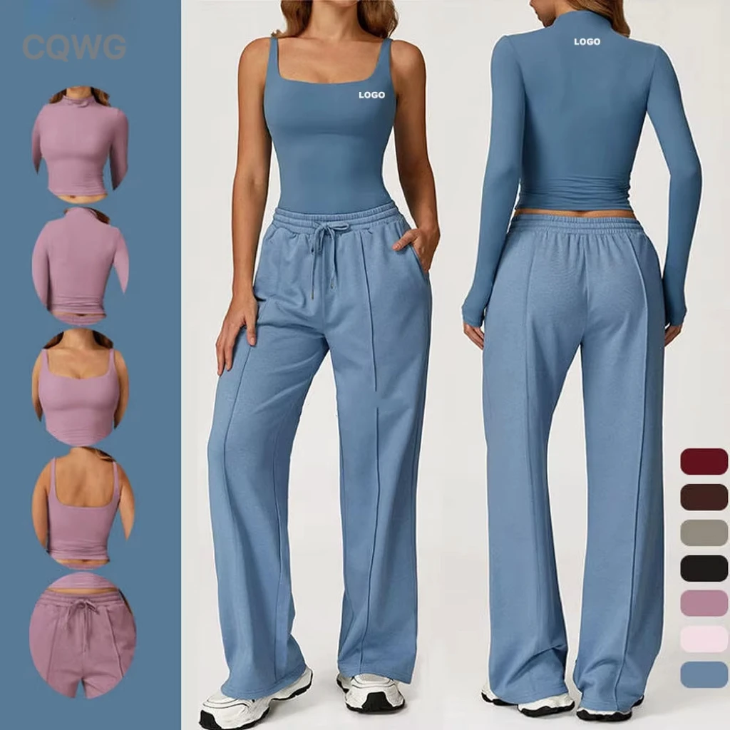 OEM 2 Pieces High Strength Woman Yoga Tank Top Vest High Waist Women Wide Leg Pants Fitness Activewear Sports Suit for Women