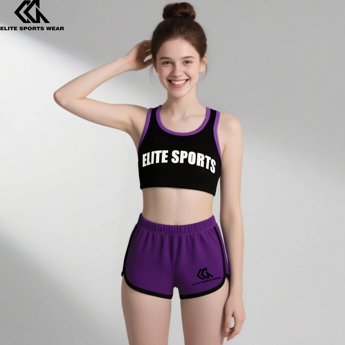 Block Color Bra and Shorts Custom Team Logo Girls Active Wear Sport Practice Wear Active Top