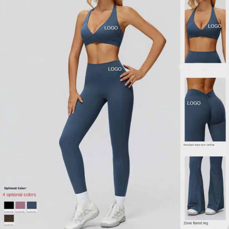 European American Two-Piece Yoga Sports Suit Solid Breathable Quick Dry Four-Way Stretch High Elastic Waist Outdoor Running