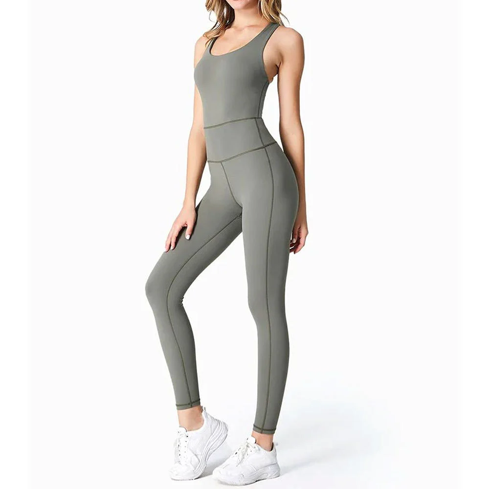 Comfortable Premium Quality High Performance Quick Dry Top Trendy Sleeveless Fitness Wear Custom Logo Print High Waist Jumpsuits
