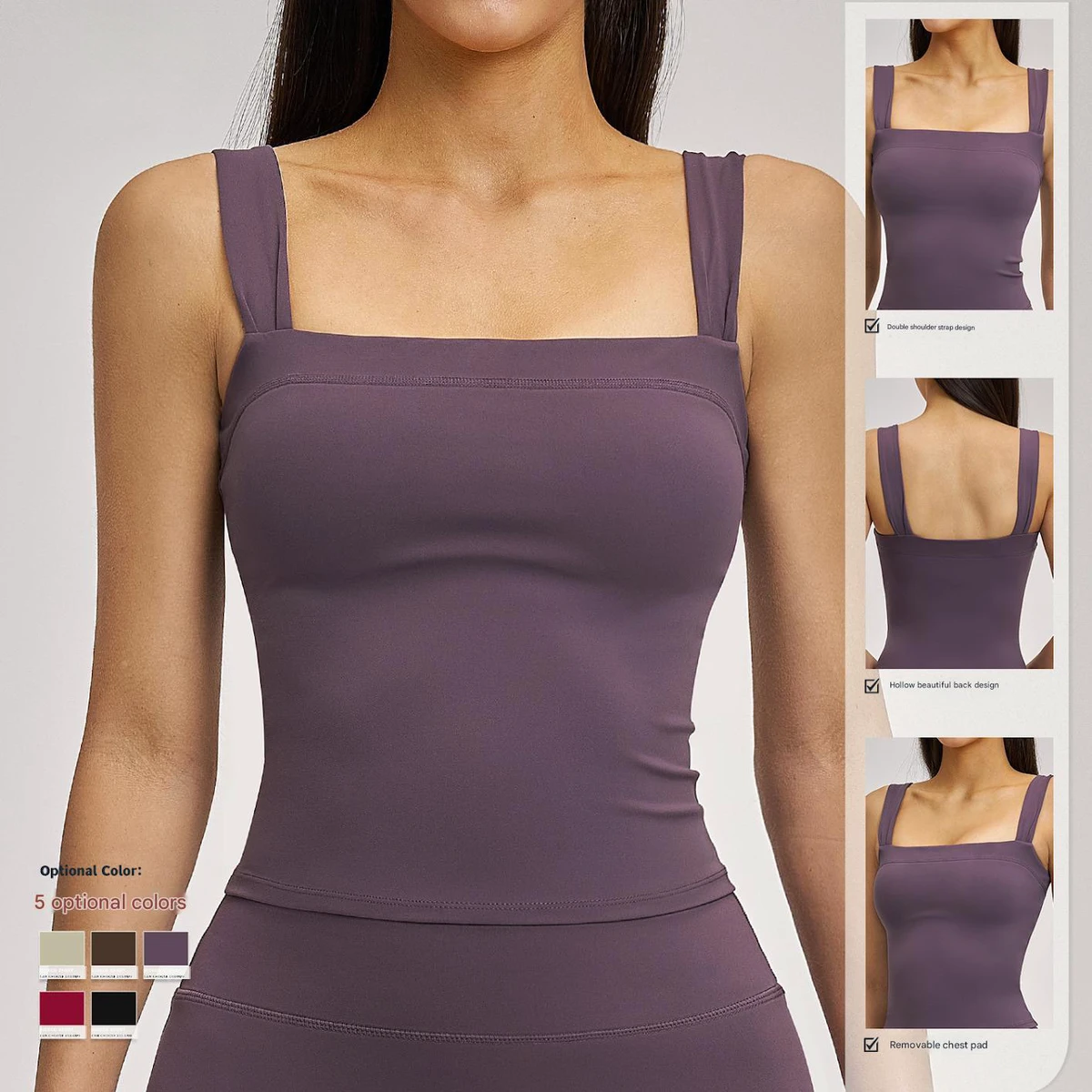 Lanyu Women's Sleeveless Yoga tank Top square Neck Sports Vest Breathable Fitness Singlet Crop Tank Top with Chest Pads