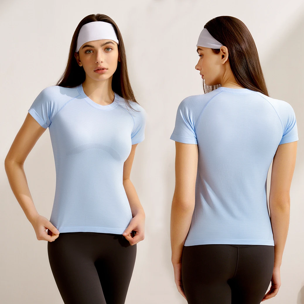 XW-DX6401 Gym Fitness Wear High Elastic Tight Short Sleeves Clothes Slim Sports Running Comfortable Yoga Wrap Top for Women