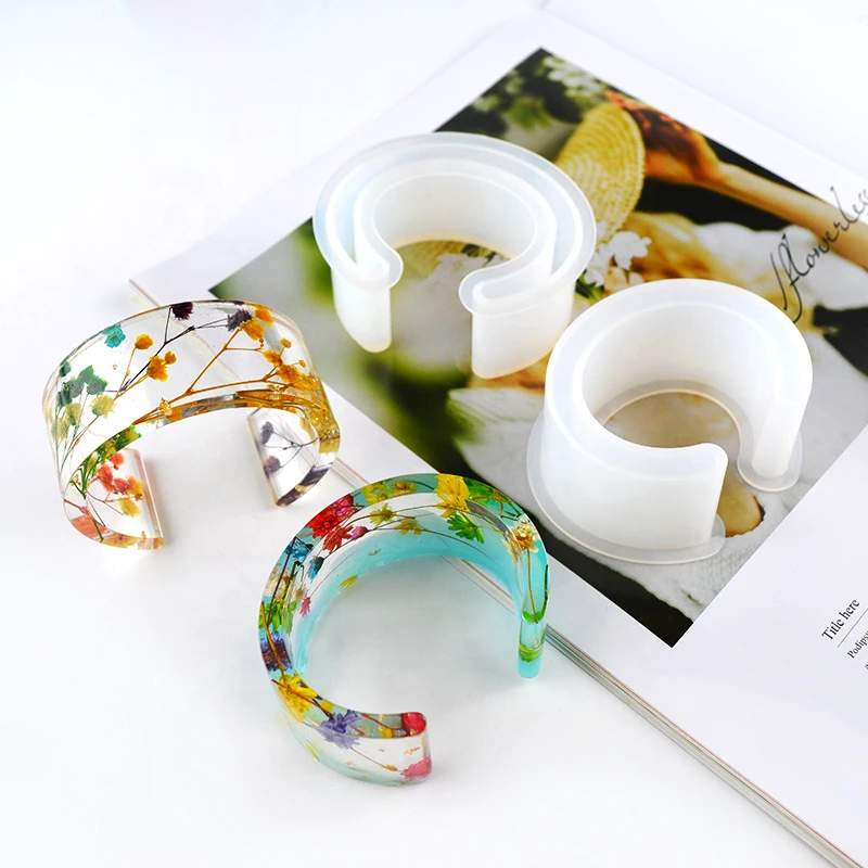 INTODIY Wholesale Semi-open C Shape Round Silicone Mold Resin Bracelet Dried Pressed Flowers for Jewelry Casting Resin Mould