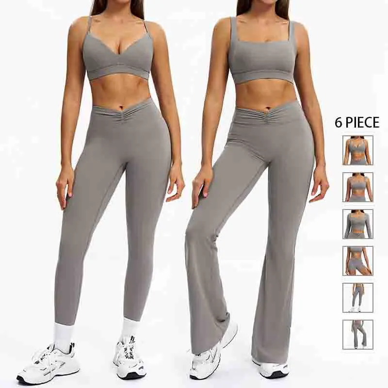 6 Piece Women Tight Fitness Leggings Shorts Yoga High Waisted Hip Lift Breathable for Outdoor Sports Gym Workouts Set