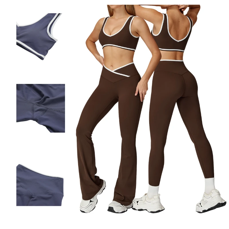Wholesale High Waist Yoga Outfit Women 4 Piece Vest Crop Top Bra Gym Leggings Shorts Fitness Clothes Sport Set