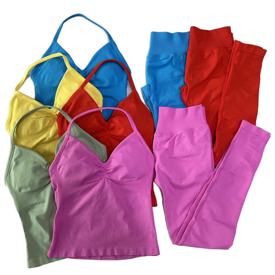 Women's High-Waisted Elastic Waist Scrunch Yoga Leggings Tank Tops 2-Piece Set Solid Activewear Breathable Spandex/Nylon Stand