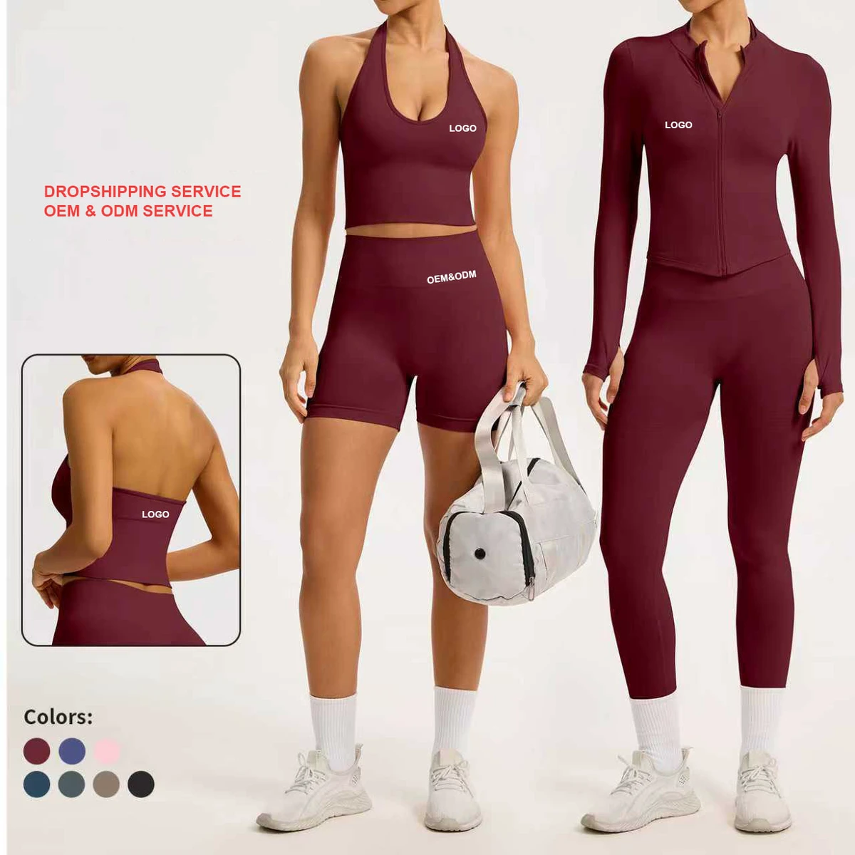 Hot Sale Spandex 5 Piece Set Sport Yoga Suit Long Sleeve Top Soft Butt Lift Fitness Leggings Lightweight Gym Fitness Sets