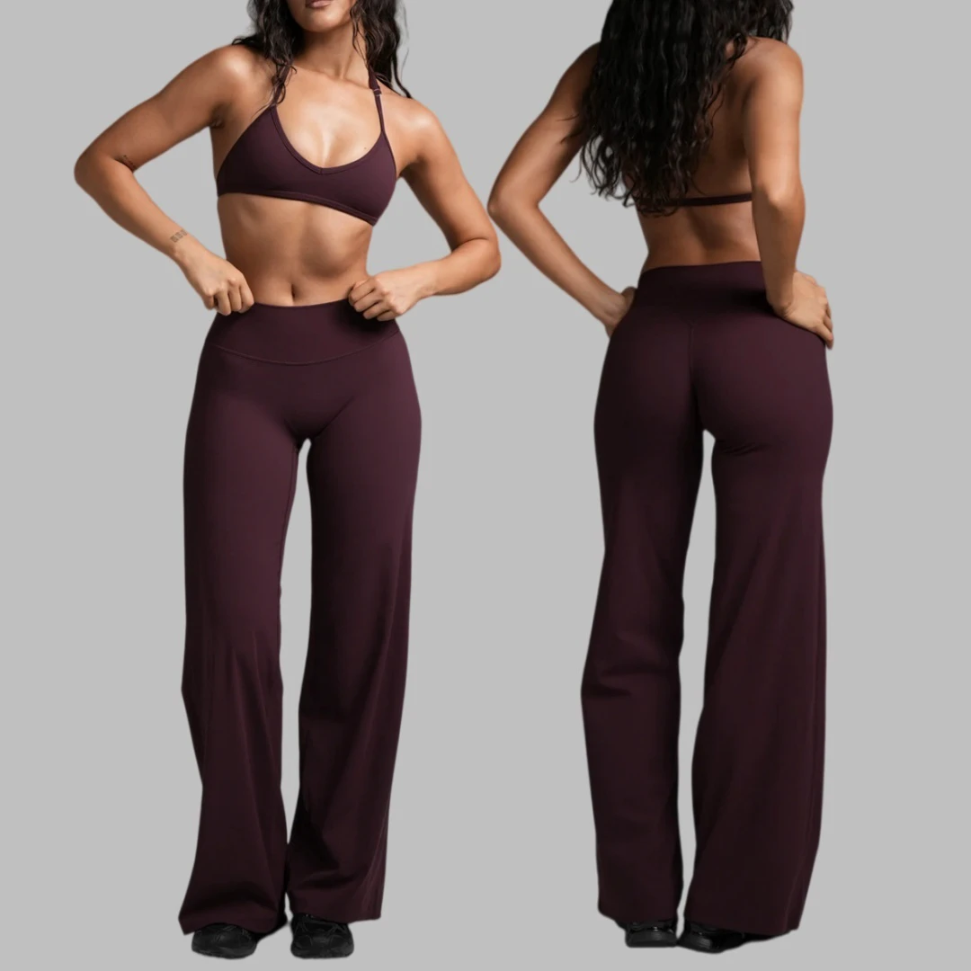 Custom Breathable Four-Way Stretch Quick Dry Plus Size Sports Bra High-Waisted Tight-Fitting Fitness Leggings WIDE LEG Yoga Set