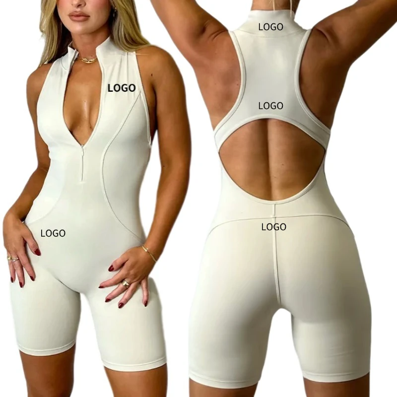 Full Custom Gym Fitness Set Yoga Wear Front Zipper Sportswear Women Plus Size Jumpsuit And Rompers Custom Activewear Sets
