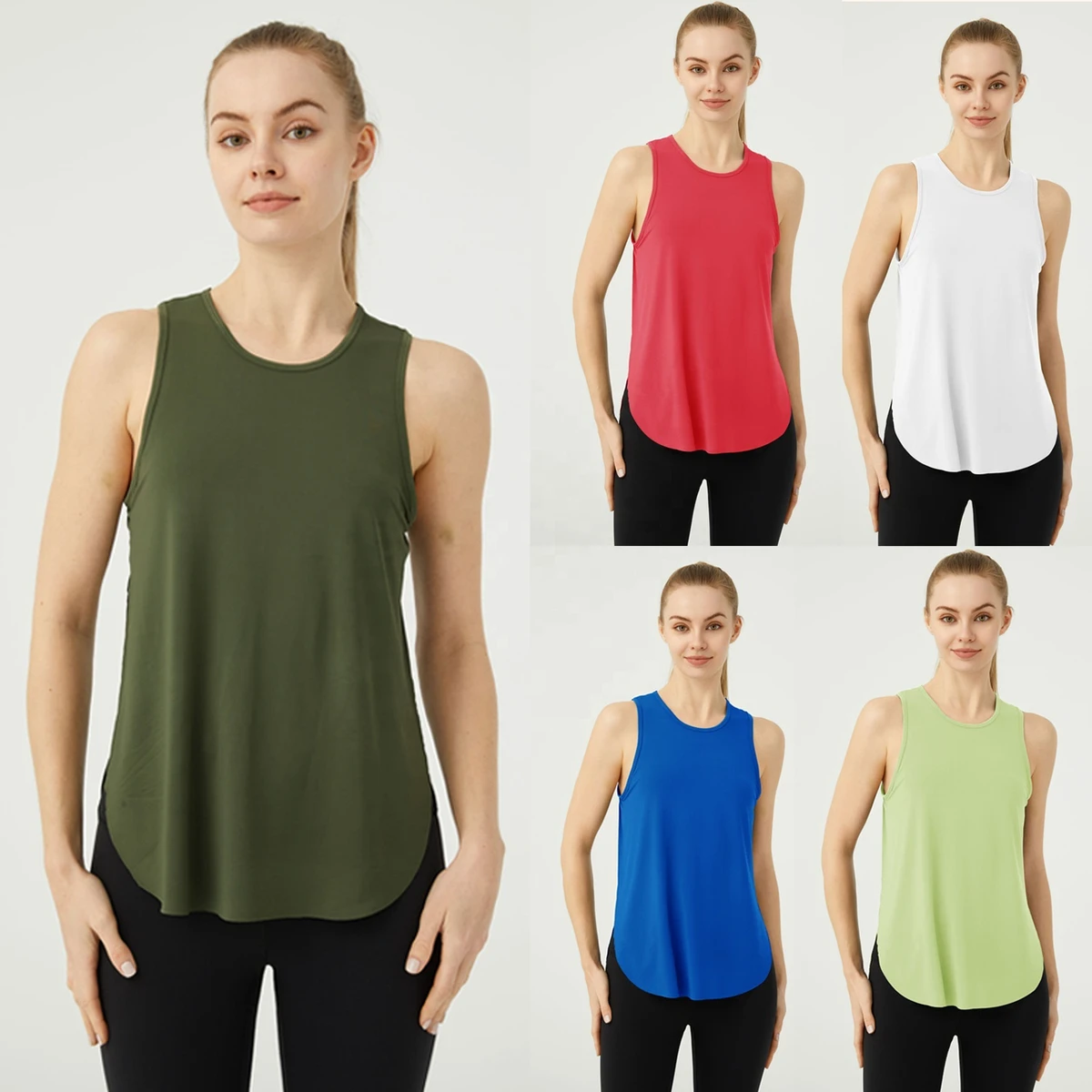 Breathable Polyester Spandex Quick Dry Gym Sport Fitness Pilates Sleeveless Blouse Custom Logo Plain Women Yoga Tank Top Vest