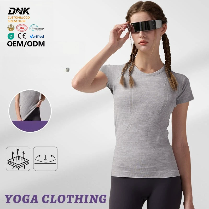 Breathable Women Slim Fit Yoga Workout Top Pilates Running Fitness Stretchy Quick Dry Round Neck Short Sleeve Mesh T Shirts