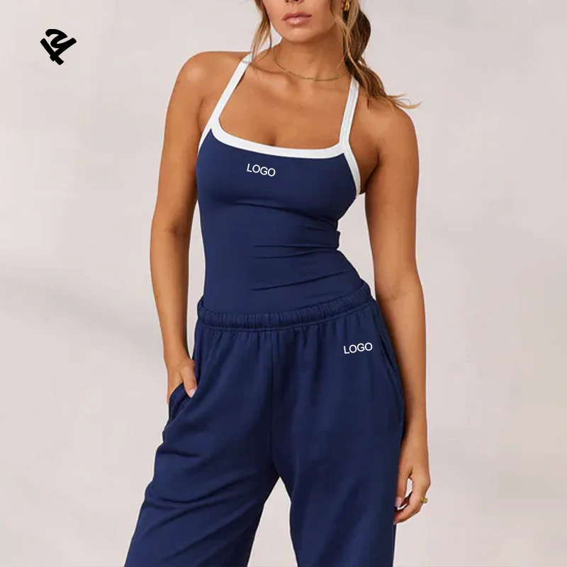 F240379 Clothing Manufacturers Custom Women's Strappy Racerback Cropped Yoga Tops Sports Bras Crop Camisole With Built in Bra