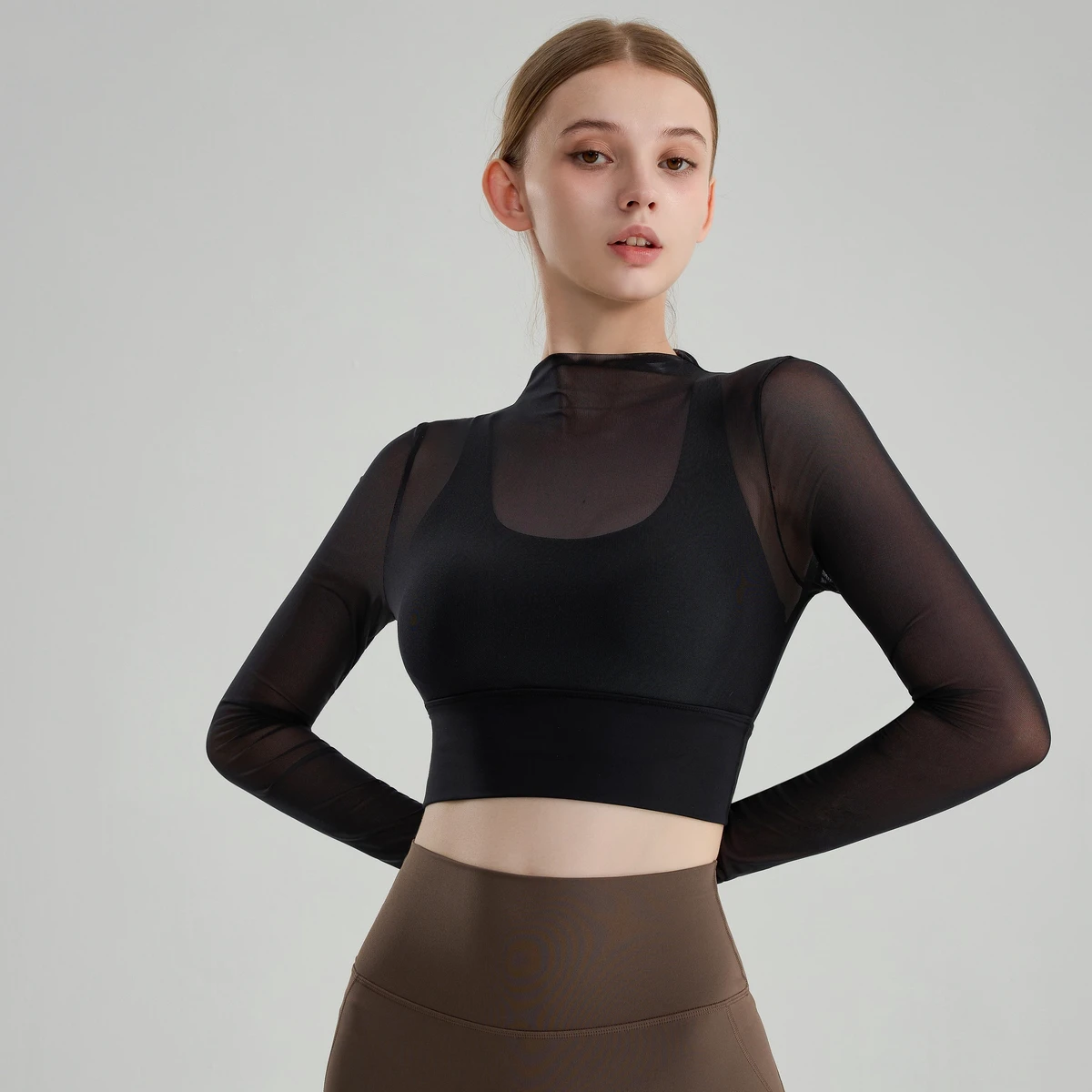 Women's Long Sleeved Yoga Top Breathable Slim Fit Sports Shirt Soft Spandex Nylon with Mesh Layer Factory Direct Wholesale