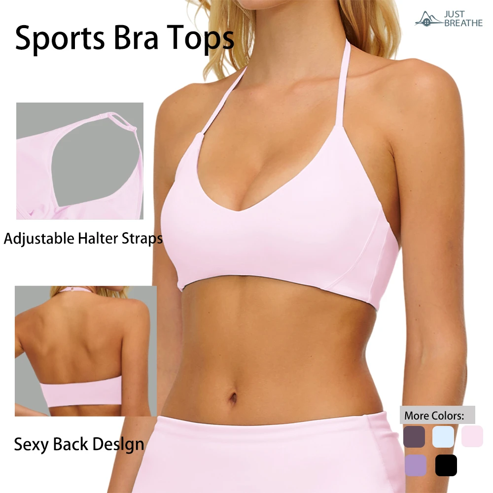 Womens Fitness Sports Bra Soft Flexible Quick Dry Backless Halter Neck Bra Gym Wear Yoga Clothes