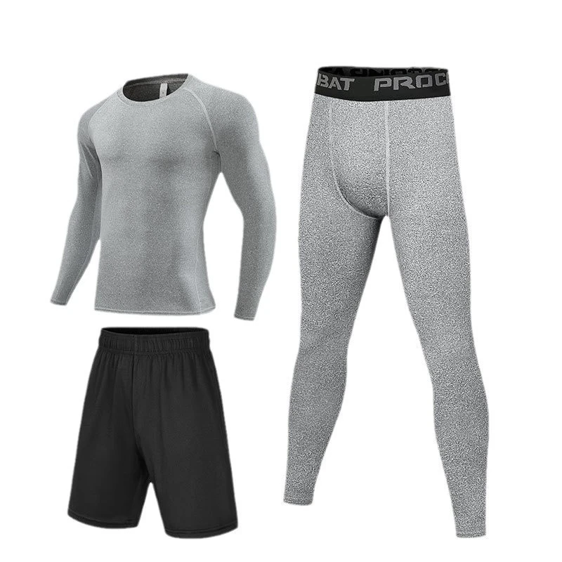 Quick-drying Solid Color Full-Length Polyester Milk Silk Unisex Fitness Three-piece Suit Yoga Training Running Tight