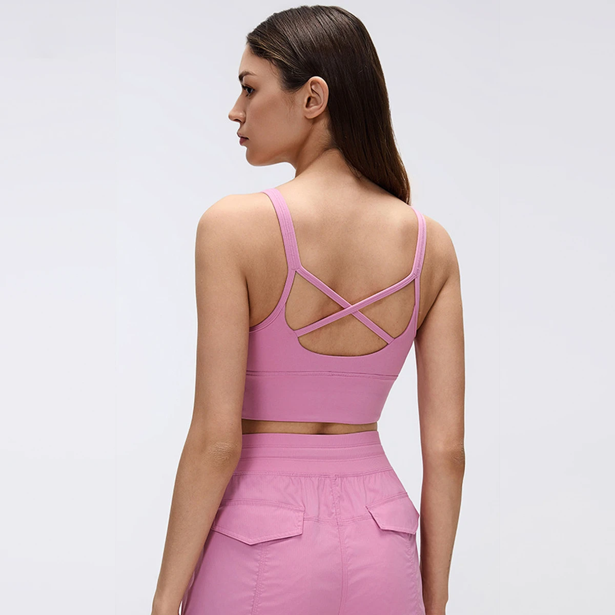 Women's High Support Sports Bra Criss-Cross Thin Straps Cut-Out Back Four-Way Stretch Breathable Solid Yoga Pilates