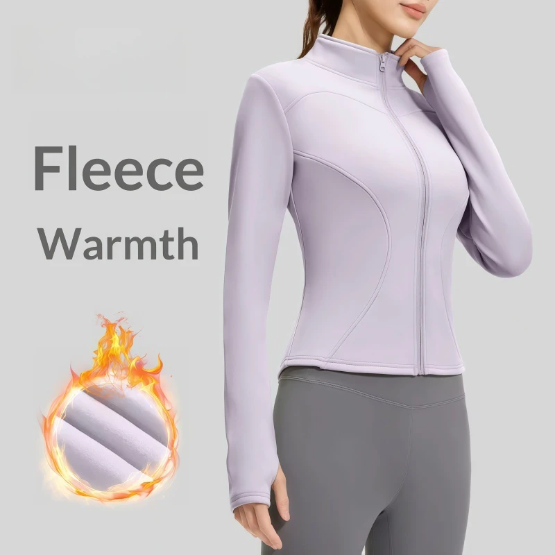 Breathable Slim-fit Warm Long-sleeved Women's Stand Collar Sports Tight Yoga Top with Zipper Spandex/Polyester Material