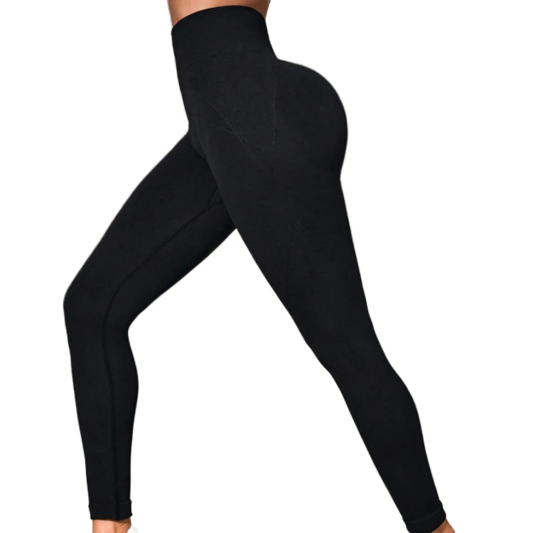 FLW Active Wear High Waist Sports Tights Fitness Leggings Women Scrunch Butt Seamless Yoga Pants Black Elastic Closure Solid