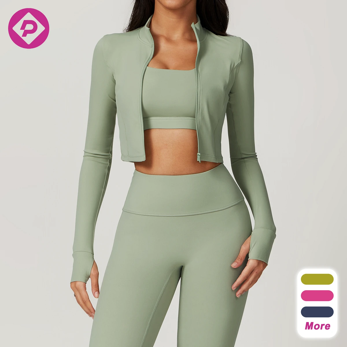Outdoor Running Yoga Coat Full Zipper Tight Long Sleeve Stand Collar Women Nylon Sport Crop Top Jackets