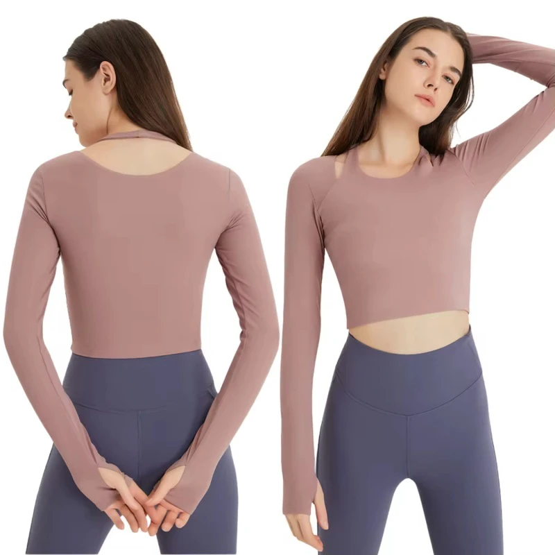 Wholesale Lightweight Sexy Long Sleeve T-Shirt Gym Top Four-Way Stretch Workout Fitness Slim Fit Yoga Top for Women