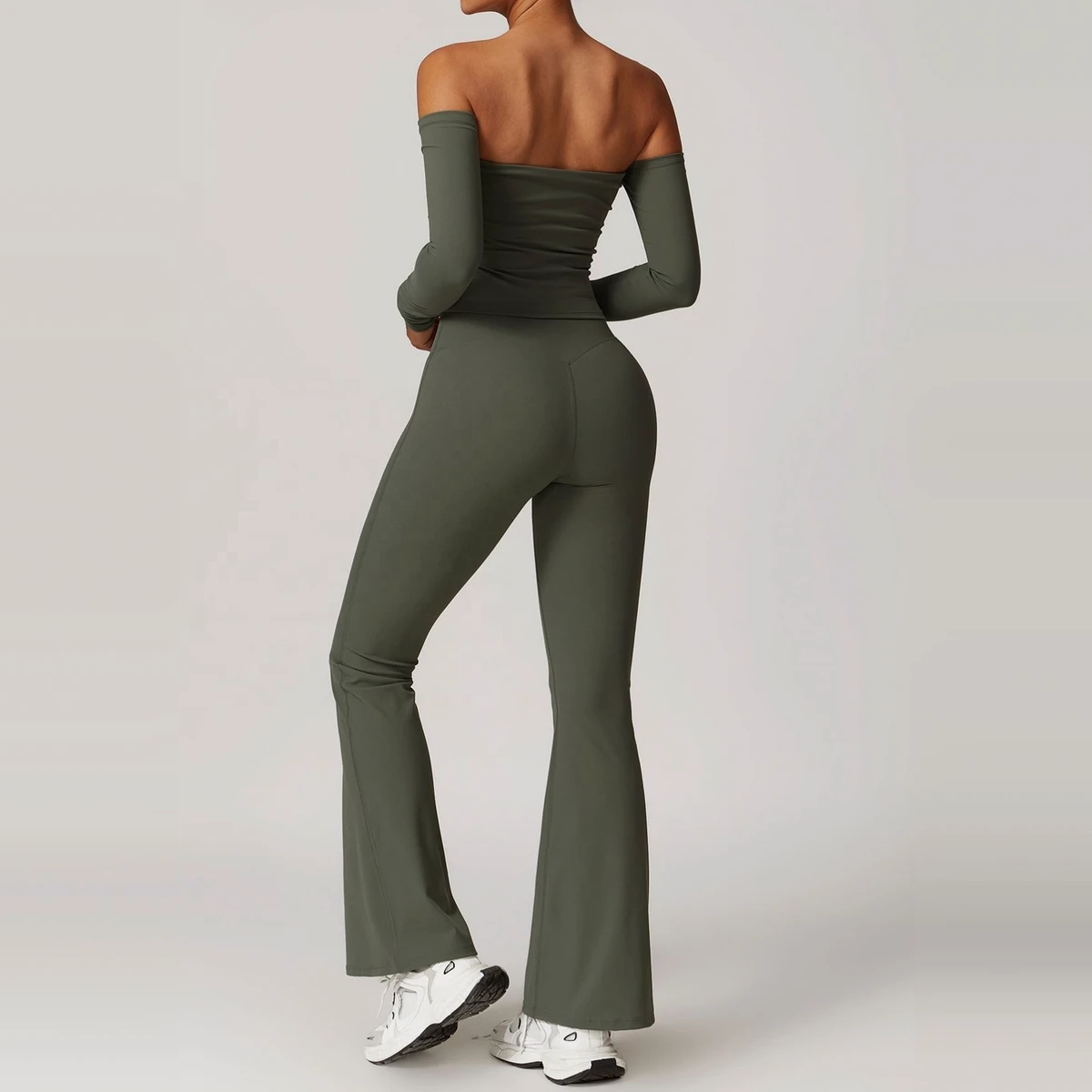 Off Shoulder Yoga Crop Top for Women Long Sleeve Stretchy Workout Shirt