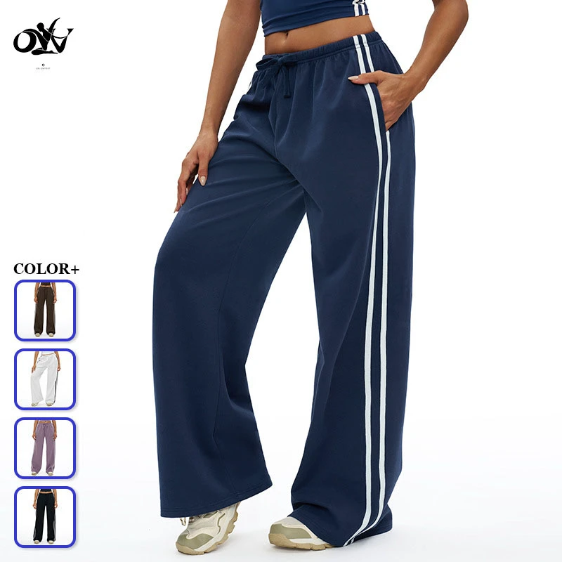 Color Blocking Side Stripes Design Wholesale Sweatpants Loose High-waist Daily Casual Comfortable Women's Sports Leggings