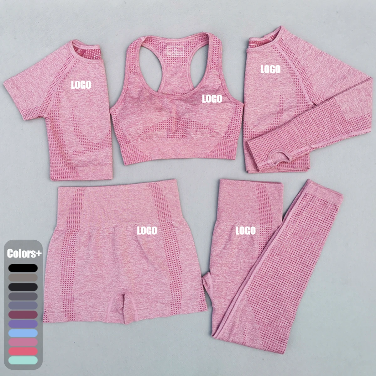 Women Seamless Yoga Set Fitness Sports 5 Piece Gym Clothing Women Gym Yoga Set Workout Sets Yoga Top and Sportswear Suit