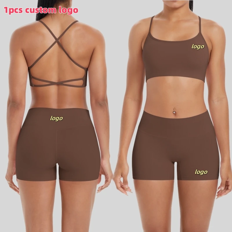 Crisscross Straps Backless Bra High Waist Breathable Yoga Shorts Solid Color Gym Sexy Sport Fitness Clothes 2pieces Shorts Sets