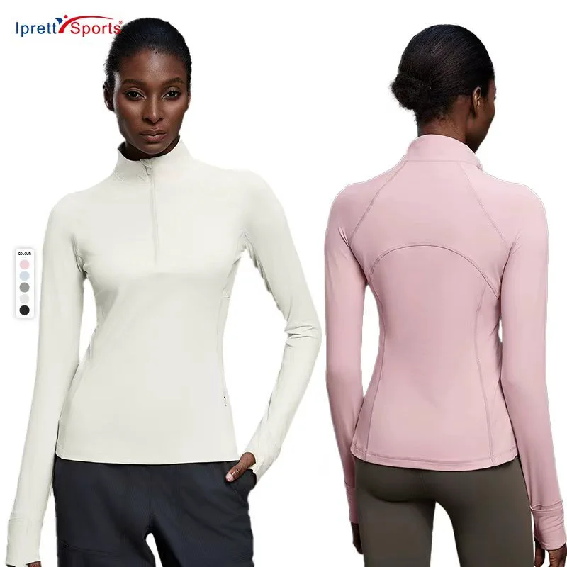 New Arrivals Women's Sports Fitness Yoga Wear Stand Collar Half Zip Long Sleeve Gym T Shirt Slim Fit Running T-shirt Women