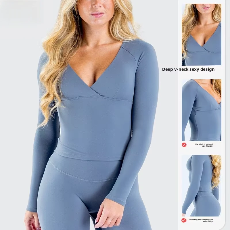 Yoga Tops Fitness Quick-Drying V Neck Long-Sleeved Women's Sports Yoga Top Clothes
