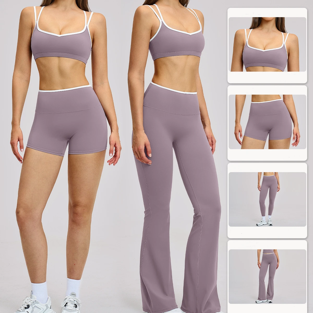 Ropa Deportiva Mujer Women's Sports Wear Solid Eco-Friendly Breathable Two-Piece Set Bra Shorts Set For Yoga Gym Active Wear