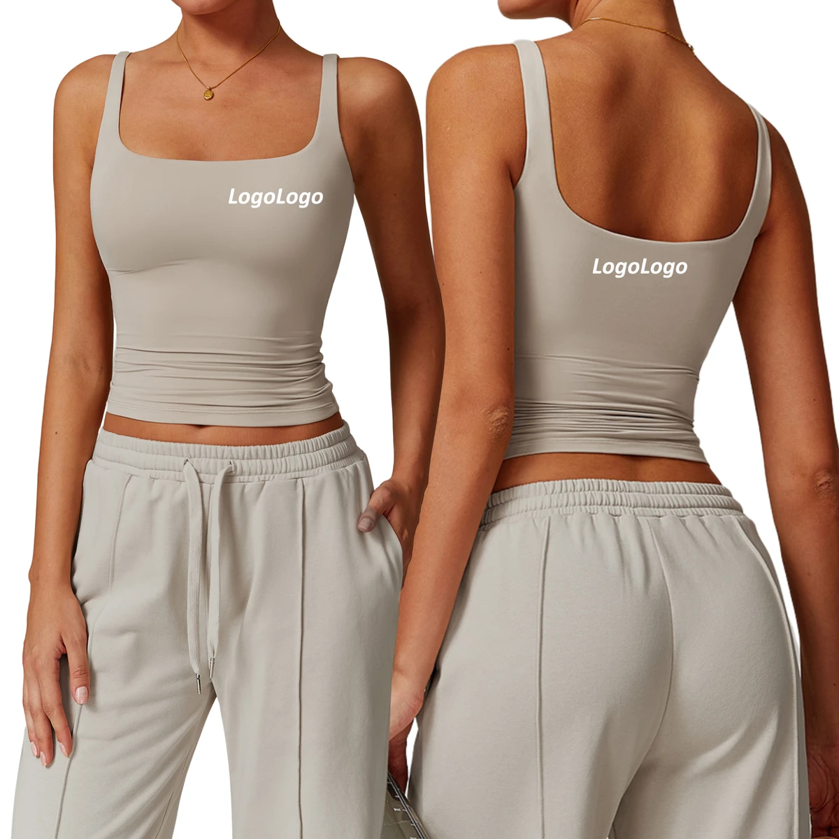 Custom Logo Women's Sleeveless Crop Tank Top Square Neck Fitted Yoga Top Stretch Workout Fitness Activewear for Gym Running
