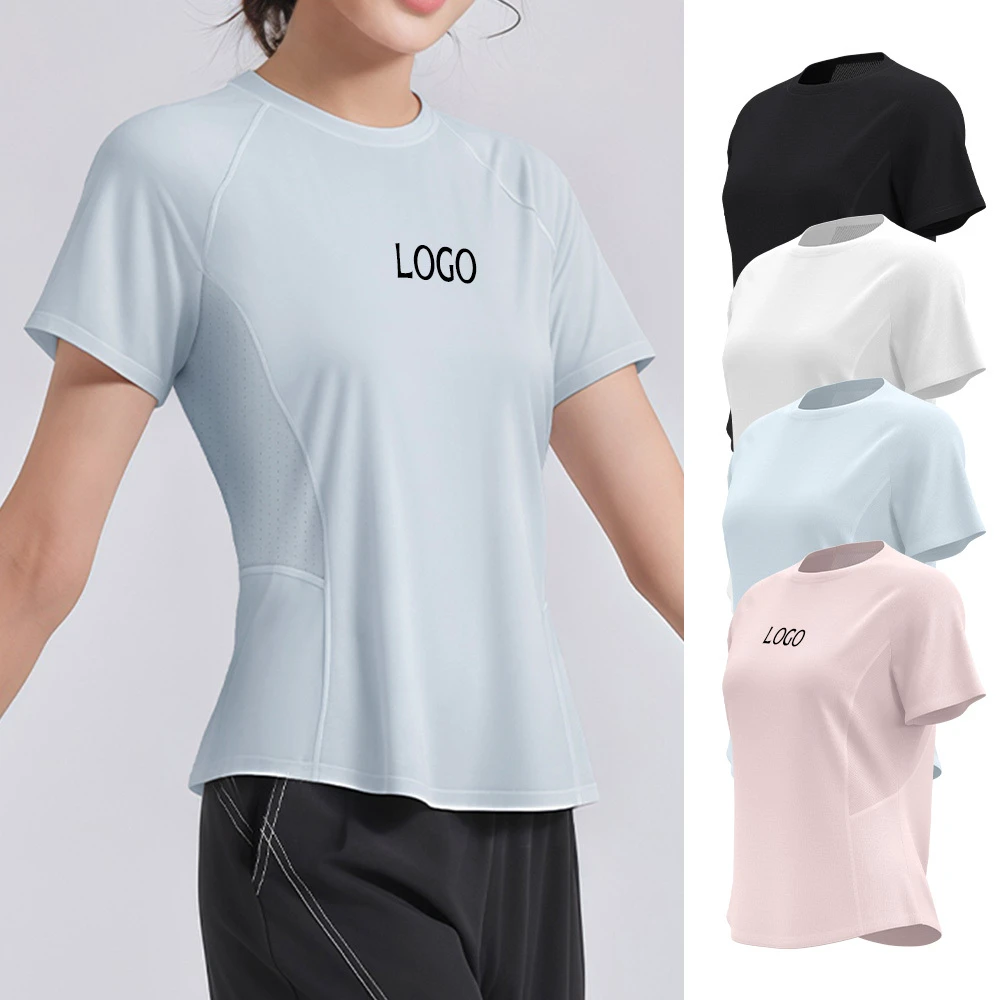 OEM Custom Loose Short Sleeve Breathable Quick Dry High Stretch Mesh Patchwork Running Yoga Gym Tops Sports Women's T-Shirt