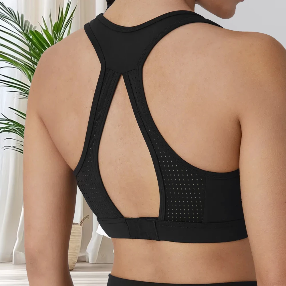 Women's Sports Bra Yoga Fitness Running Fitness Breathable Mesh Back Adjustable Compression Sports Bra High Impact Crop Tops